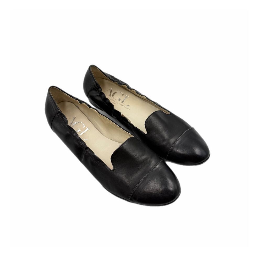 AGL Attilio Giusti Leombruni Black Italian Leather Stretch Pull On Ballet Flats
